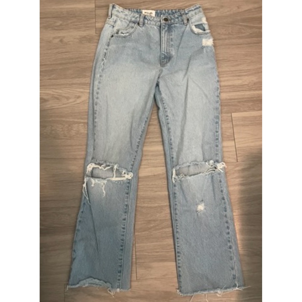 Rollas Original High Rise Straight Jeans Light Wash Distressed Knee Size 28 - Picture 2 of 5